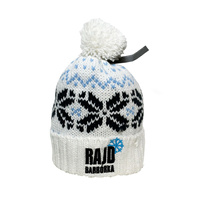 Winter cap with pompom white and blue Barbórka Rally 2023